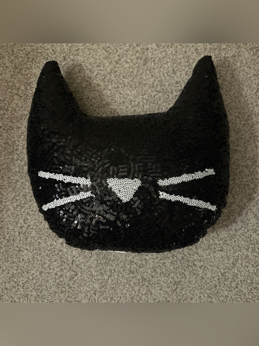 PB Teen Emily & Meritt Black & White Sequin Cat Throw Pillow 16" Halloween Decor